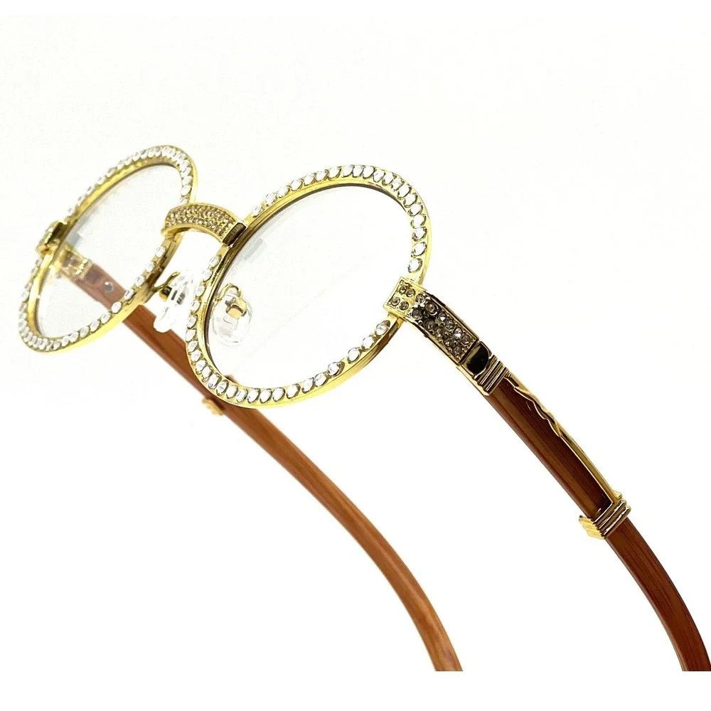 Sunglasses Round Frame Wood Arm Gold Metal Fashion Shades Elegant Gang Style New